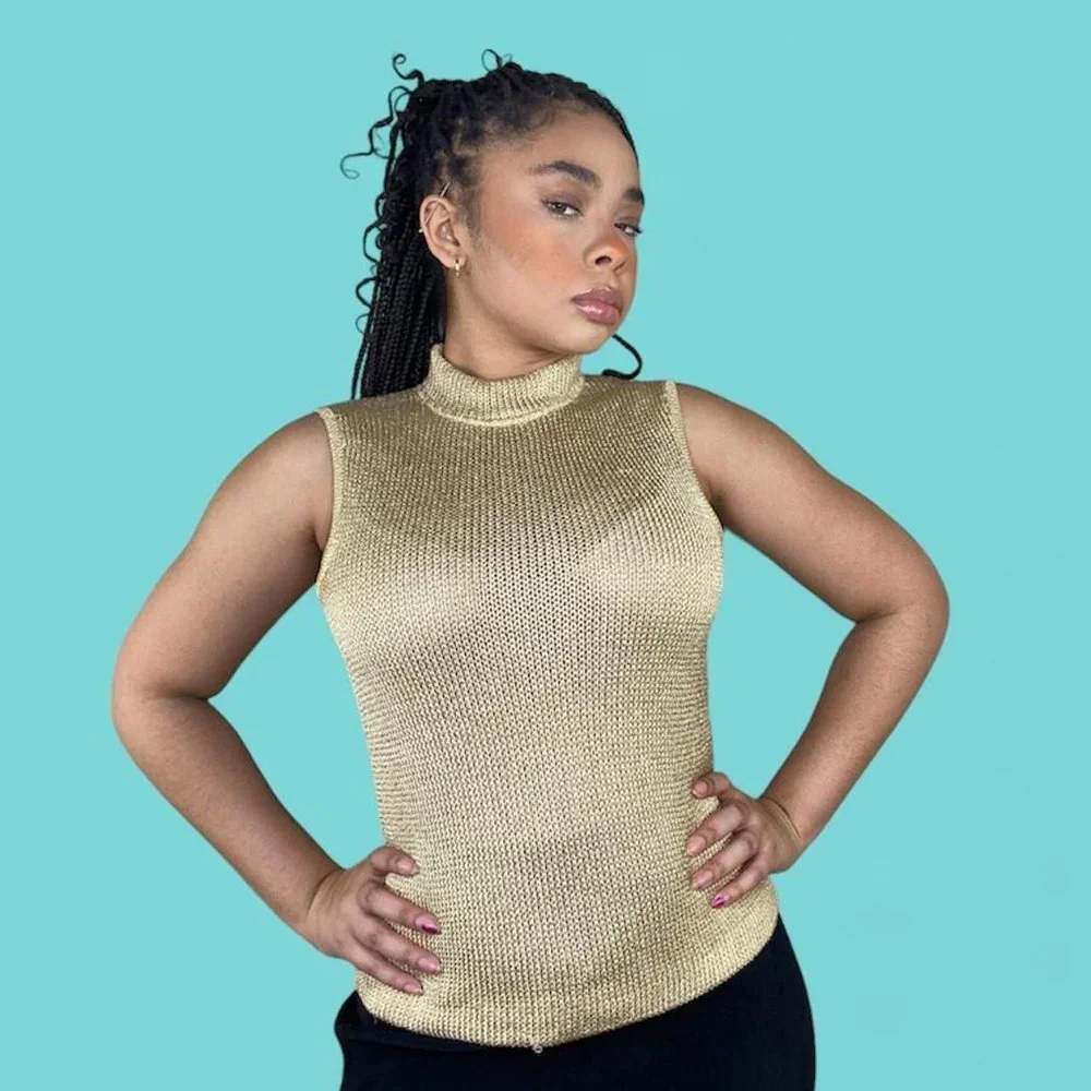 Vintage 80s/90s Sparkly Knit Turtleneck Vest - Picture 2 of 4
